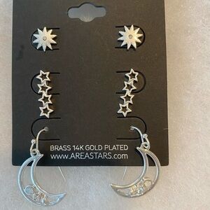 AREA STARS BRASS 14K GOLD PLATED EARRINGS 3 PAIR